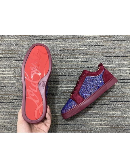 Knockoff Christian Louboutin Louis Junior Strass Sneakers Suede Leather Burgundy Blue