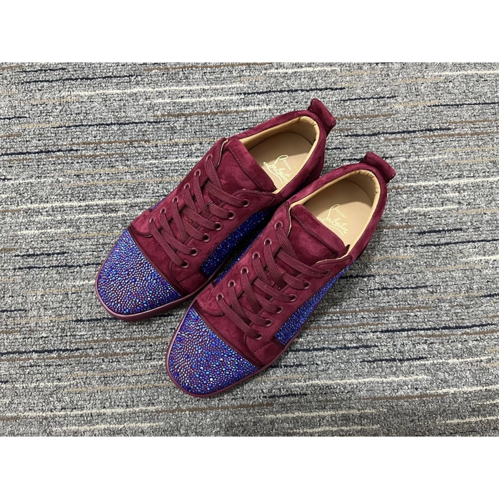 Knockoff Christian Louboutin Louis Junior Strass Sneakers Suede Leather Burgundy Blue