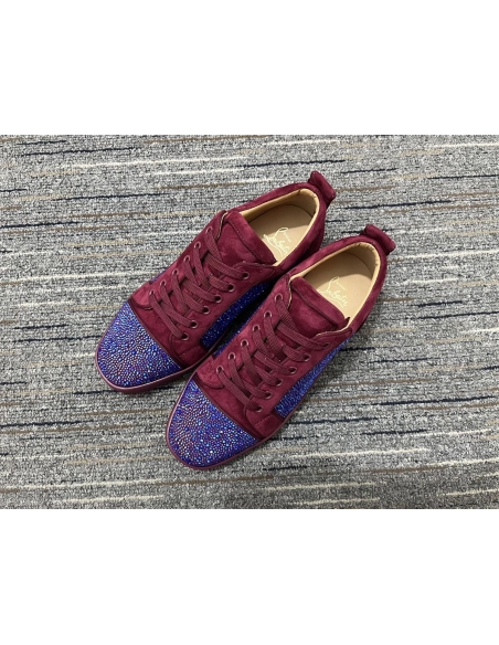 Knockoff Christian Louboutin Louis Junior Strass Sneakers Suede Leather Burgundy Blue
