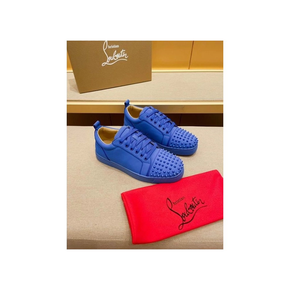 Fake Christian Louboutin Louis Junior Spikes Low-top Sneakers Leather Blue