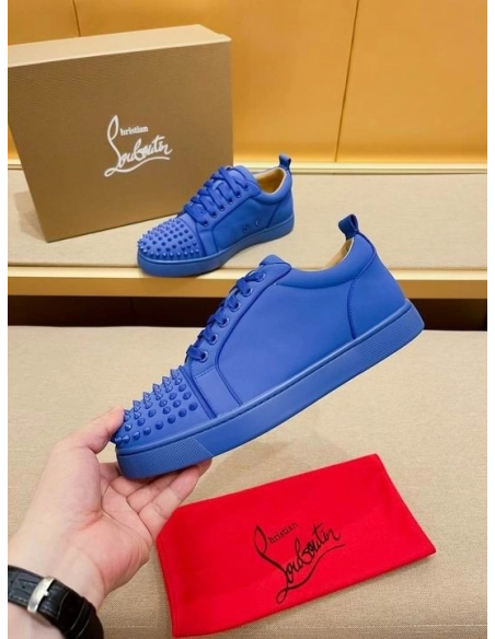 Fake Christian Louboutin Louis Junior Spikes Low-top Sneakers Leather Blue