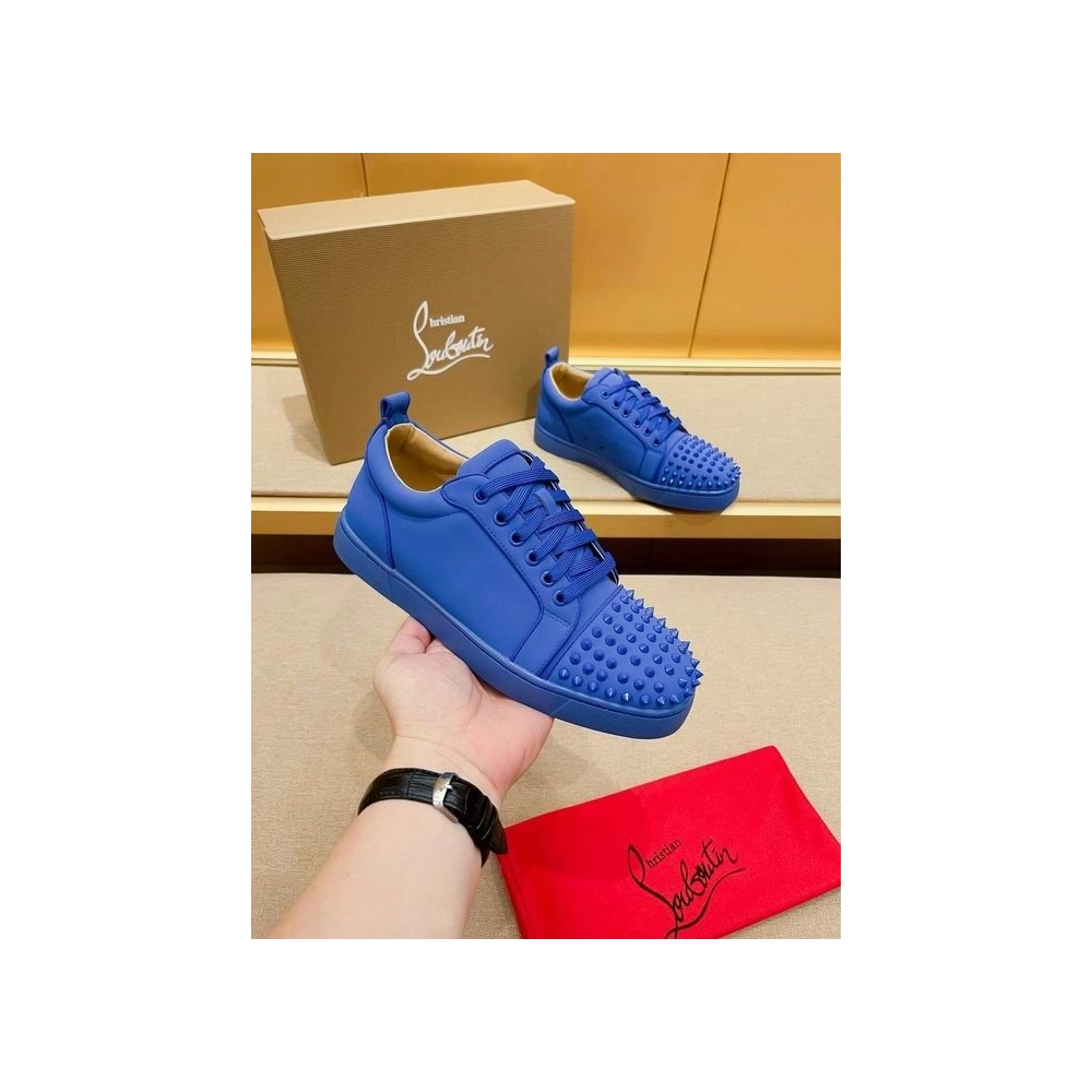 Fake Christian Louboutin Louis Junior Spikes Low-top Sneakers Leather Blue