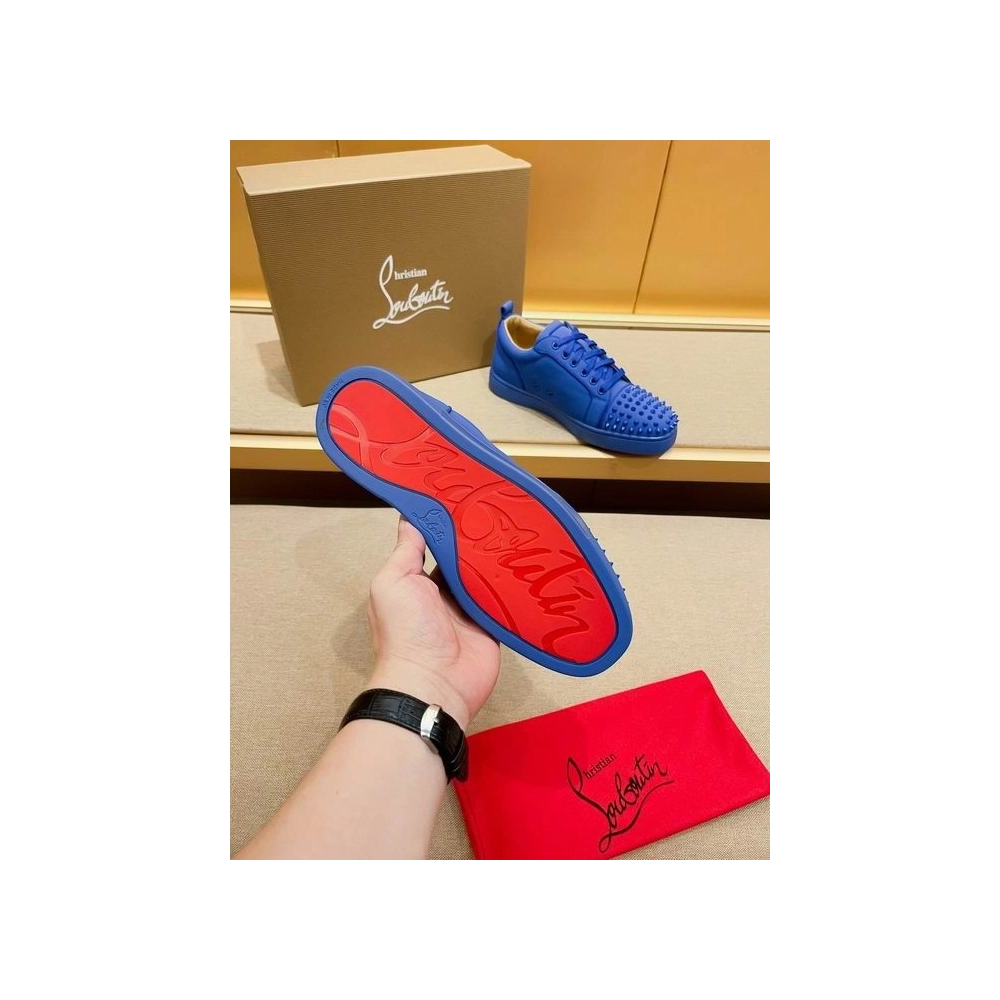 Fake Christian Louboutin Louis Junior Spikes Low-top Sneakers Leather Blue