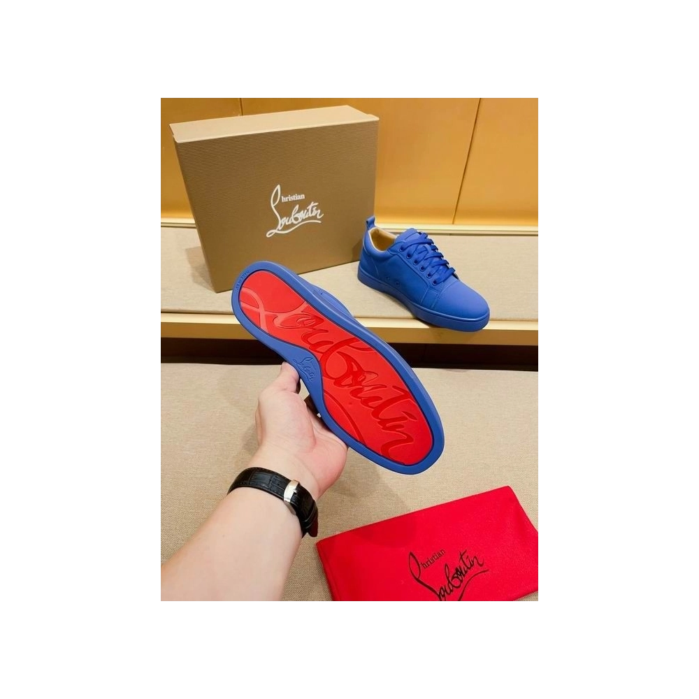 Replica Christian Louboutin Louis Junior Low-top Sneakers Leather Klein Blue