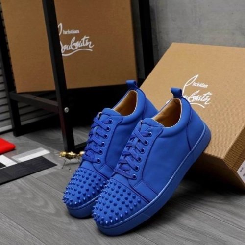 Cheap Christian Louboutin Louis Junior Spikes Sneakers Veau Velours Blue Sale Online