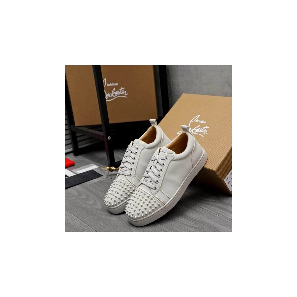Replica Christian Louboutin Louis Junior Spikes Sneakers Men Calf Leather White