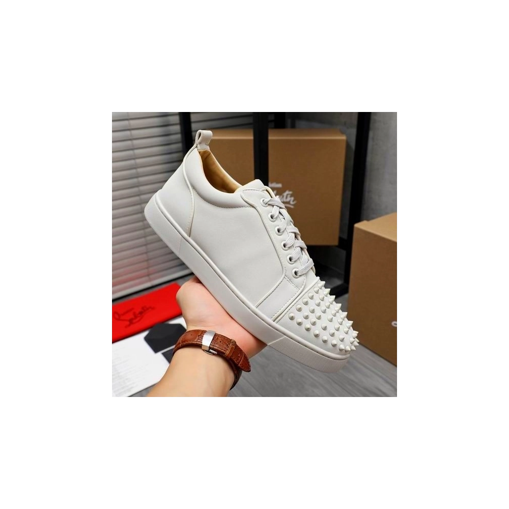 Replica Christian Louboutin Louis Junior Spikes Sneakers Men Calf Leather White