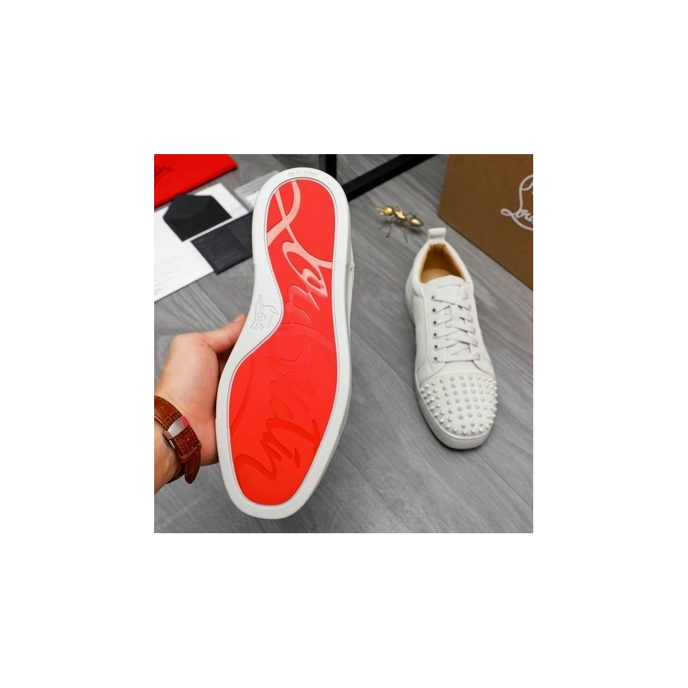 Replica Christian Louboutin Louis Junior Spikes Sneakers Men Calf Leather White