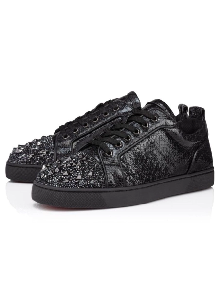 Cheap Christian Louboutin Louis Junior P Strass Eternity Sneakers Metallic Suede And Spikes Black