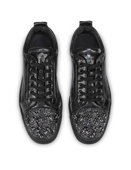Cheap Christian Louboutin Louis Junior P Strass Eternity Sneakers Metallic Suede And Spikes Black