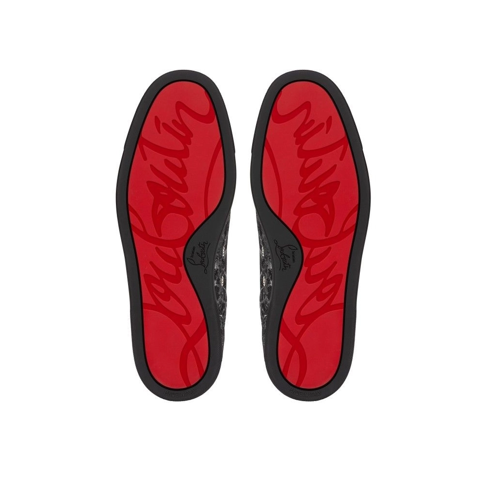 Fake  Christian Louboutin Louis Junior Spikes Sneakers Storm Printed Calf Leather And Spikes Black