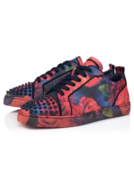 Cheap Christian Louboutin Louis Junior Spikes Sneakers Roses Printed Calf Leather And Spikes Multicolor