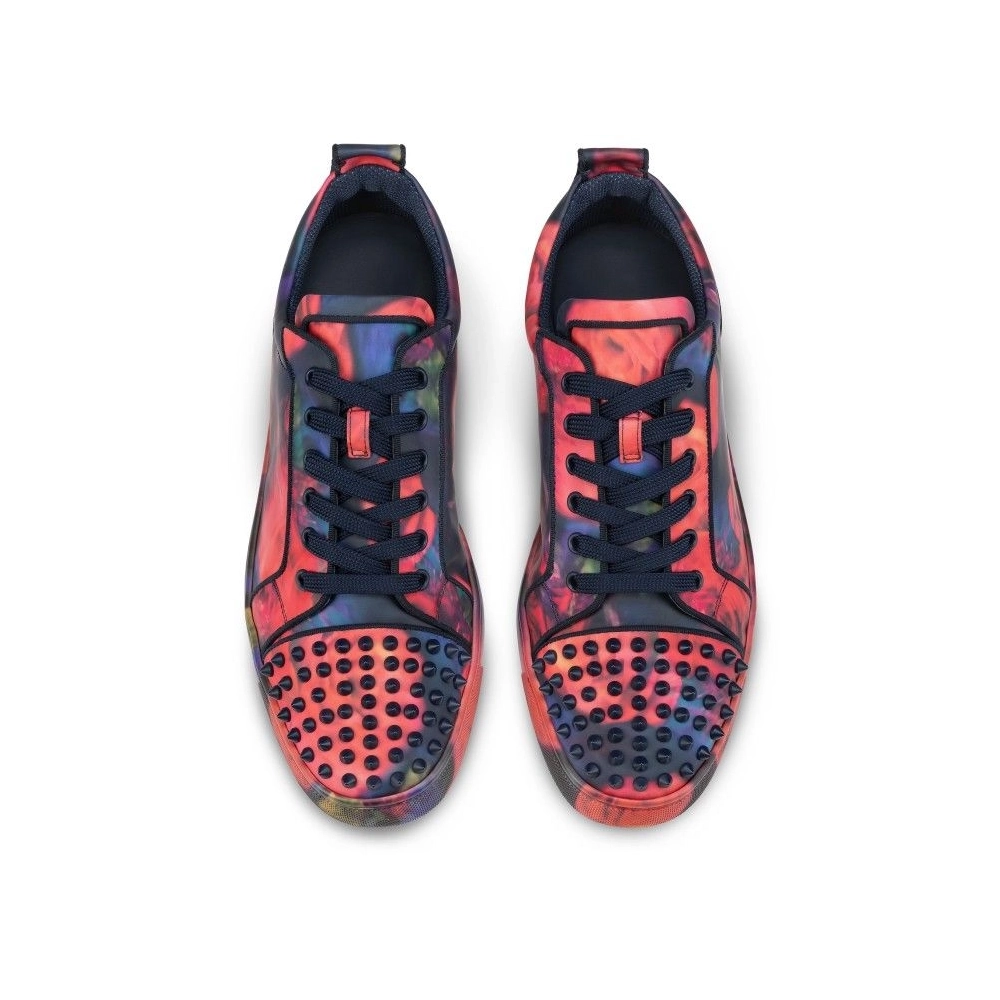 Cheap Christian Louboutin Louis Junior Spikes Sneakers Roses Printed Calf Leather And Spikes Multicolor