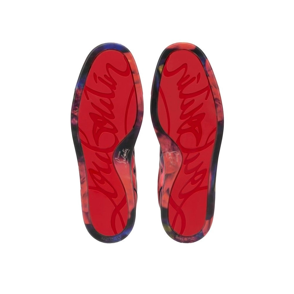 Cheap Christian Louboutin Louis Junior Spikes Sneakers Roses Printed Calf Leather And Spikes Multicolor