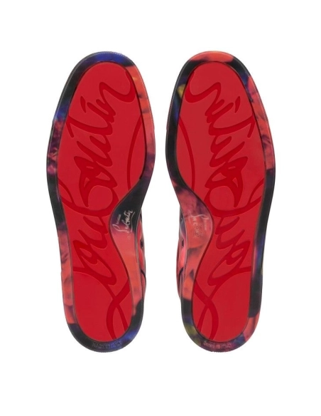Cheap Christian Louboutin Louis Junior Spikes Sneakers Roses Printed Calf Leather And Spikes Multicolor