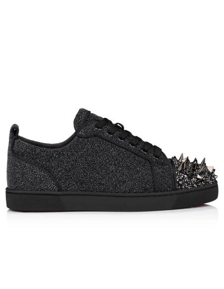 Replica Christian Louboutin Louis Junior P Pik Pik Strass Sneakers Suede Leather Comete And Strass Black