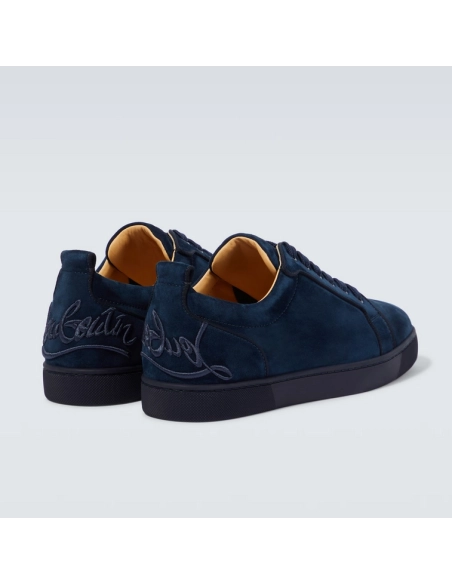 Cheap Christian Louboutin Fun Louis Junior Low-top Sneakers Veau Velours Navy Blue for Sale