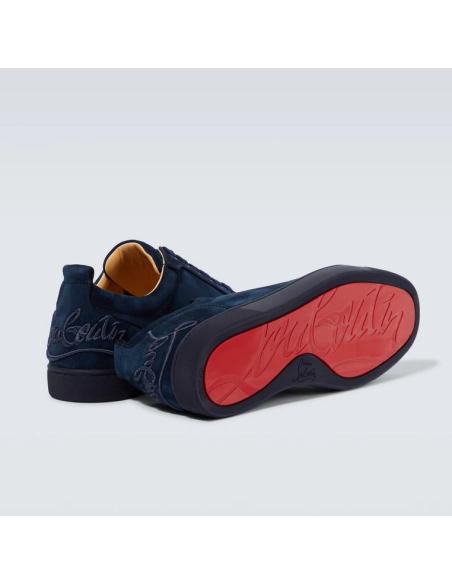 Cheap Christian Louboutin Fun Louis Junior Low-top Sneakers Veau Velours Navy Blue for Sale