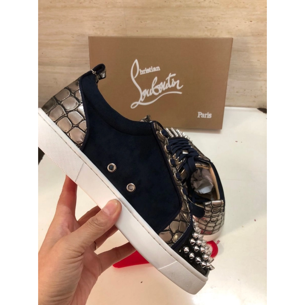 Cheap Christian Louboutin Louis Junior Spike Low Top Sneakers Leather and Veau Velours Black