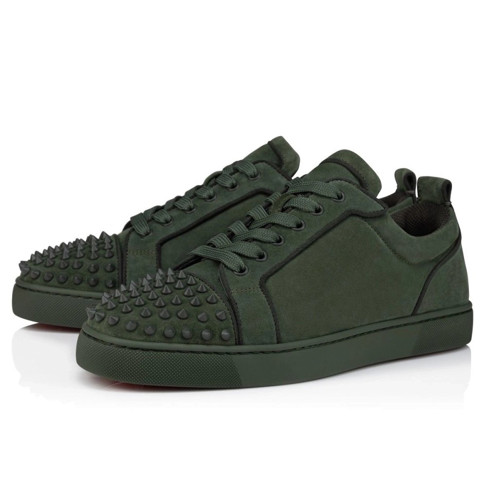 Discount Christian Louboutin Louis Junior Spikes Sneakers Veau Velours Tennessee Green Outlet