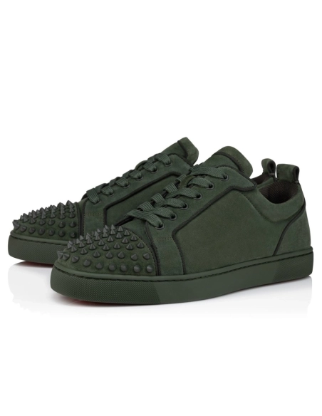 Discount Christian Louboutin Louis Junior Spikes Sneakers Veau Velours Tennessee Green Outlet