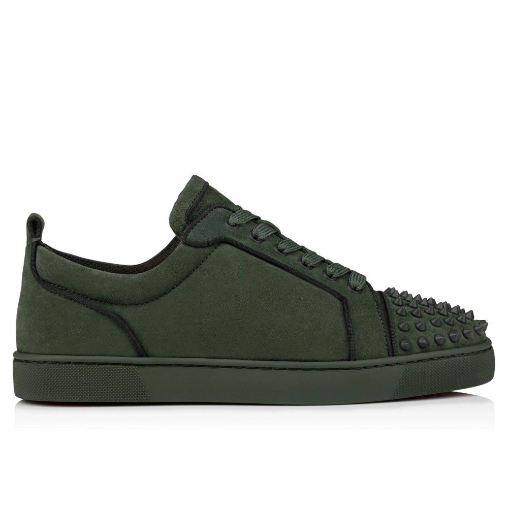 Discount Christian Louboutin Louis Junior Spikes Sneakers Veau Velours Tennessee Green Outlet