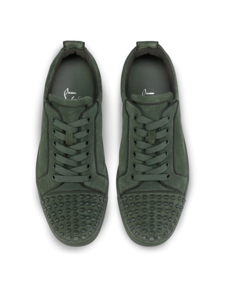 Discount Christian Louboutin Louis Junior Spikes Sneakers Veau Velours Tennessee Green Outlet