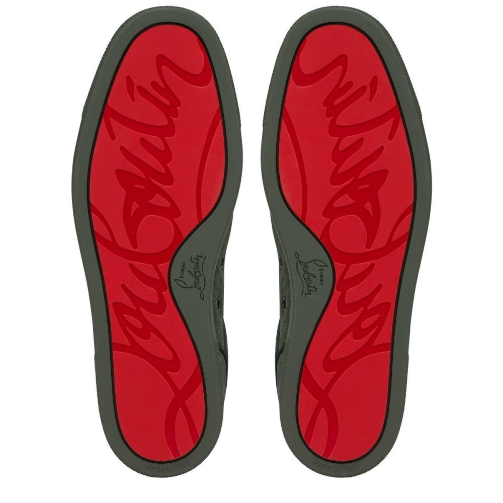 Discount Christian Louboutin Louis Junior Spikes Sneakers Veau Velours Tennessee Green Outlet