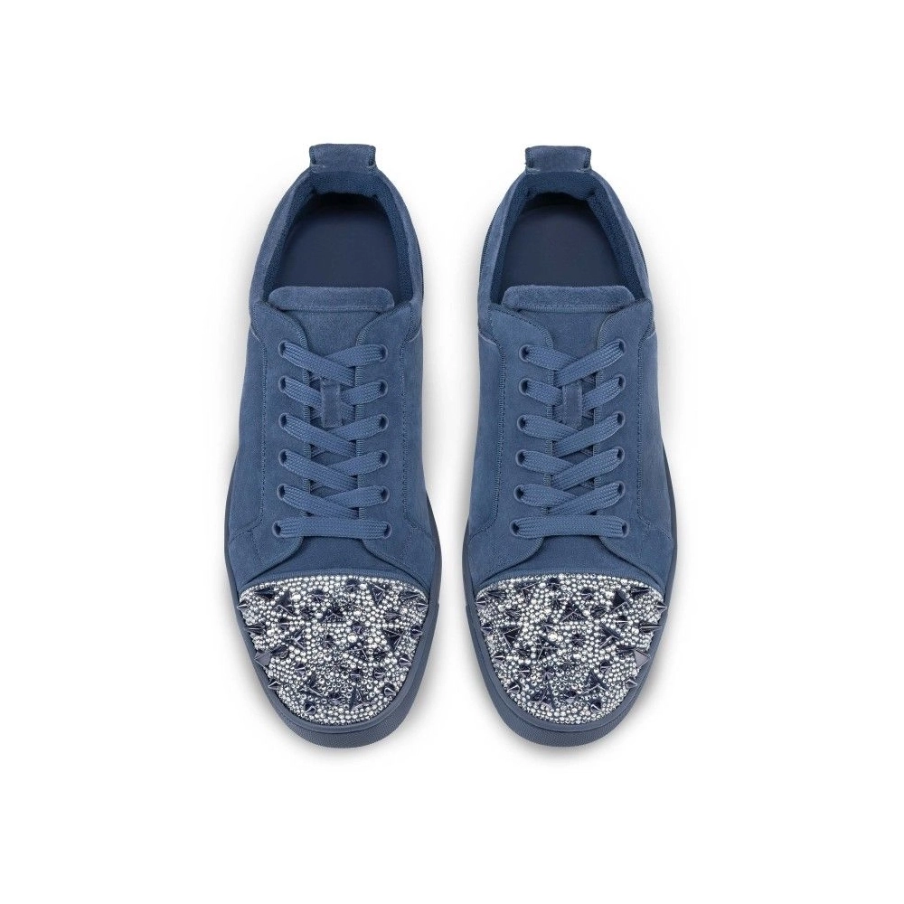 Cheap Christian Louboutin Louis Junior P Pik Pik Strass Sneakers Veau Velours And Strass Spikes Denim