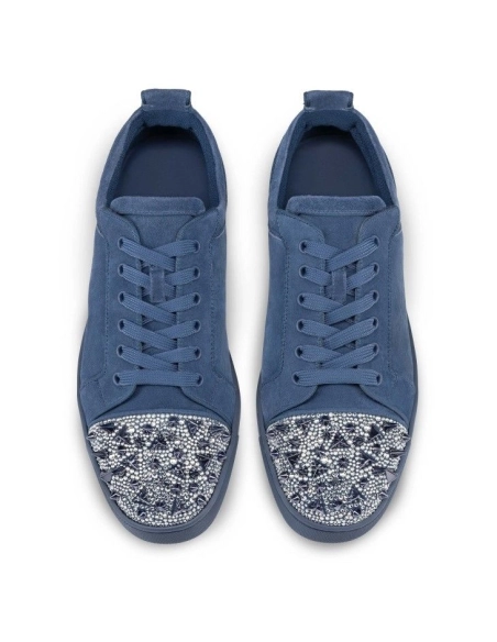 Cheap Christian Louboutin Louis Junior P Pik Pik Strass Sneakers Veau Velours And Strass Spikes Denim