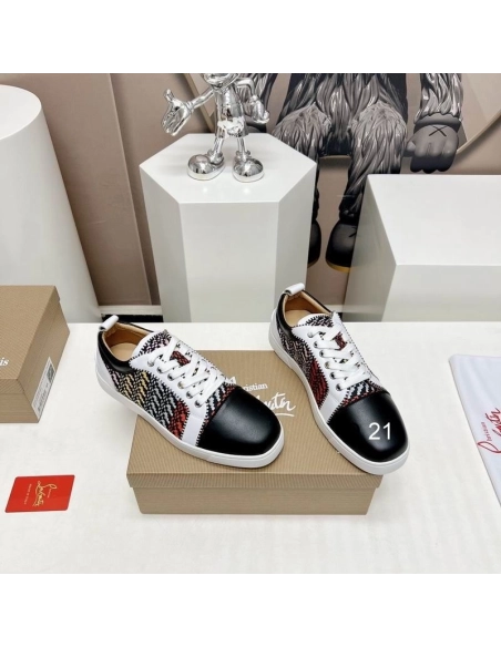 Cheap Christian Louboutin Louis Junior Orlato Flat Sneakers Nappa Raphia Bistrot Multicolor Sale Online