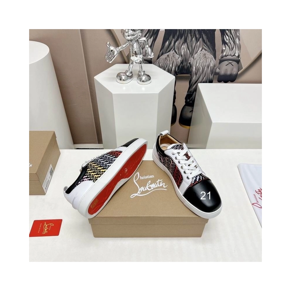 Cheap Christian Louboutin Louis Junior Orlato Flat Sneakers Nappa Raphia Bistrot Multicolor Sale Online