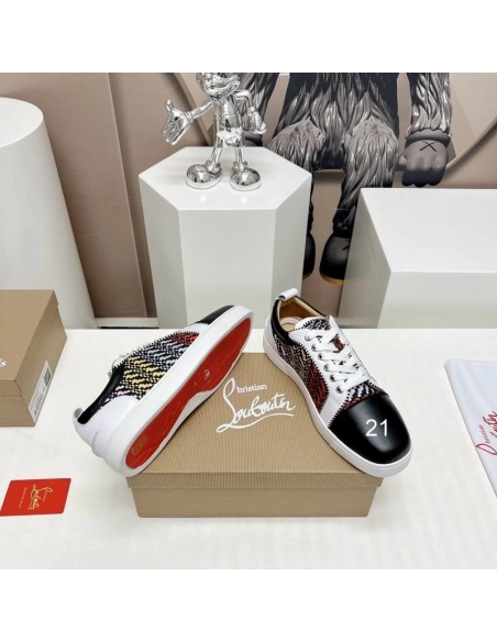 Cheap Christian Louboutin Louis Junior Orlato Flat Sneakers Nappa Raphia Bistrot Multicolor Sale Online