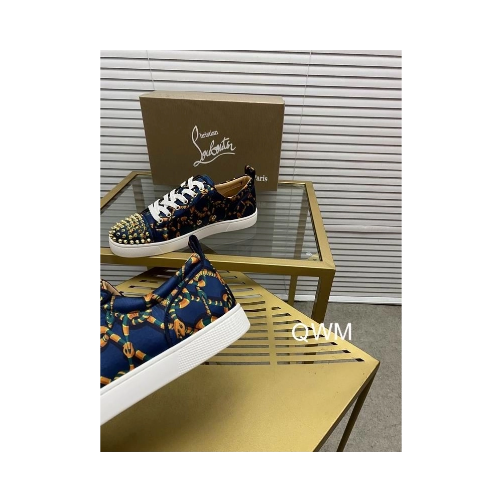 Replica Christian Louboutin Louis Junior Spikes Sneakers Satin Snake-link Blue
