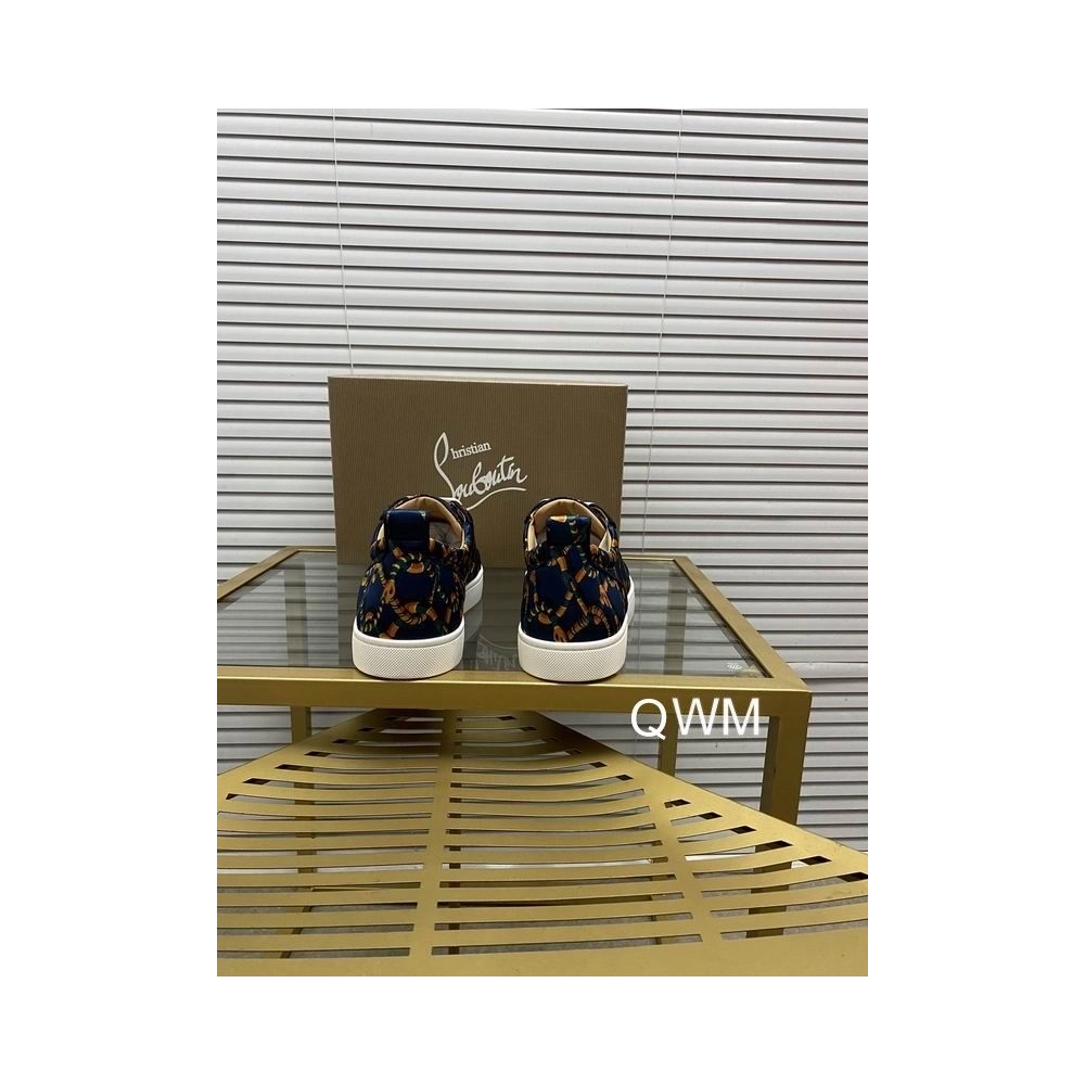 Replica Christian Louboutin Louis Junior Spikes Sneakers Satin Snake-link Blue