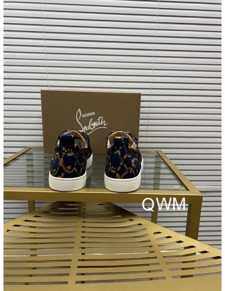Replica Christian Louboutin Louis Junior Spikes Sneakers Satin Snake-link Blue
