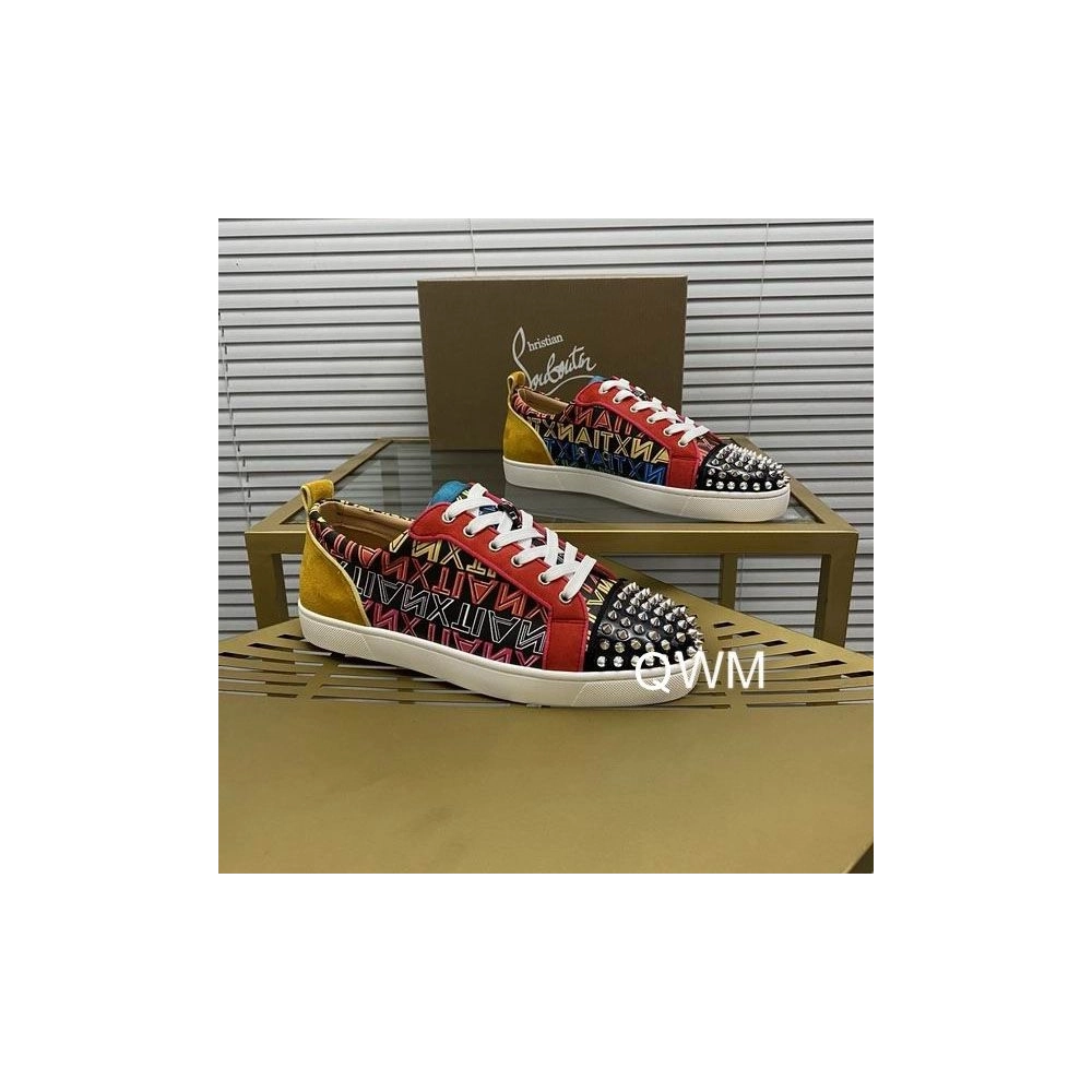 Discount Christian Louboutin Louis Junior Spikes Orlato Flat Sneakers Suede and Leather Multi Outlet
