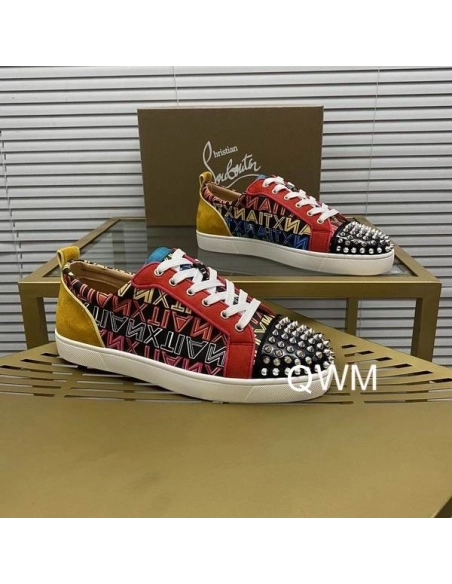 Discount Christian Louboutin Louis Junior Spikes Orlato Flat Sneakers Suede and Leather Multi Outlet