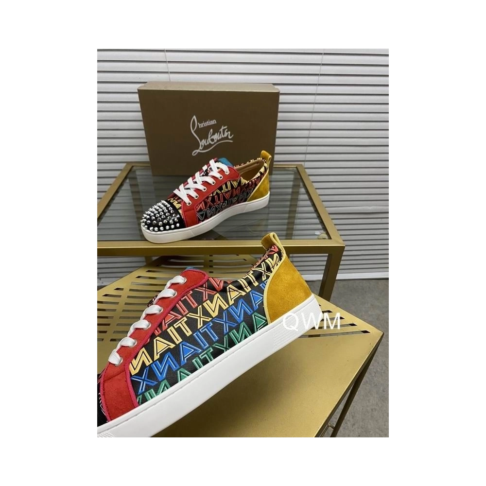 Discount Christian Louboutin Louis Junior Spikes Orlato Flat Sneakers Suede and Leather Multi Outlet