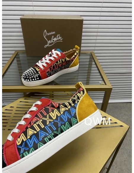 Discount Christian Louboutin Louis Junior Spikes Orlato Flat Sneakers Suede and Leather Multi Outlet