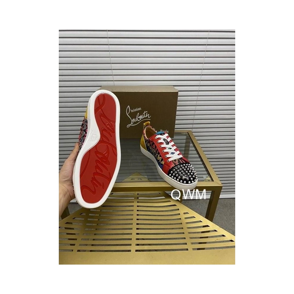 Discount Christian Louboutin Louis Junior Spikes Orlato Flat Sneakers Suede and Leather Multi Outlet