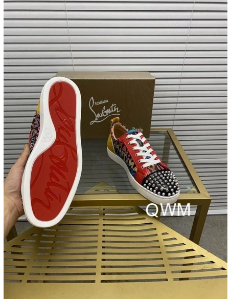 Discount Christian Louboutin Louis Junior Spikes Orlato Flat Sneakers Suede and Leather Multi Outlet