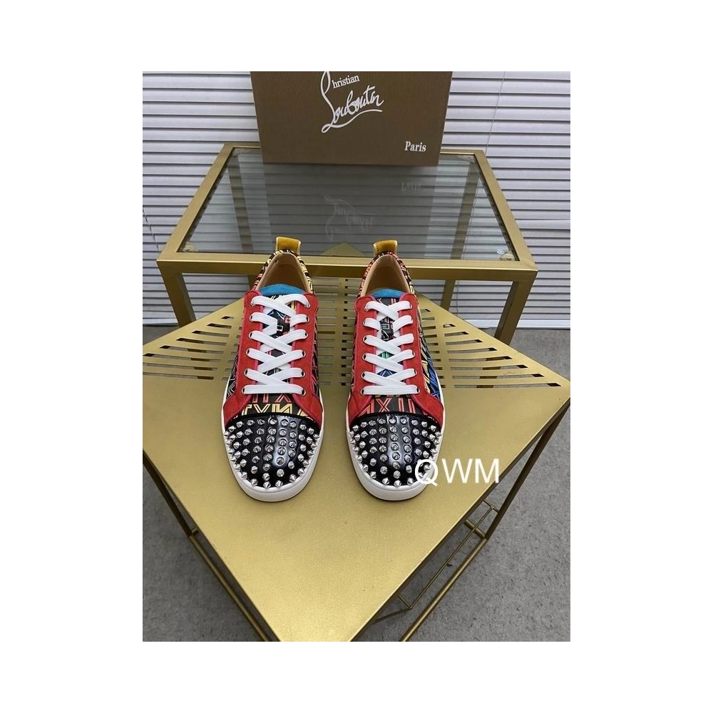 Discount Christian Louboutin Louis Junior Spikes Orlato Flat Sneakers Suede and Leather Multi Outlet
