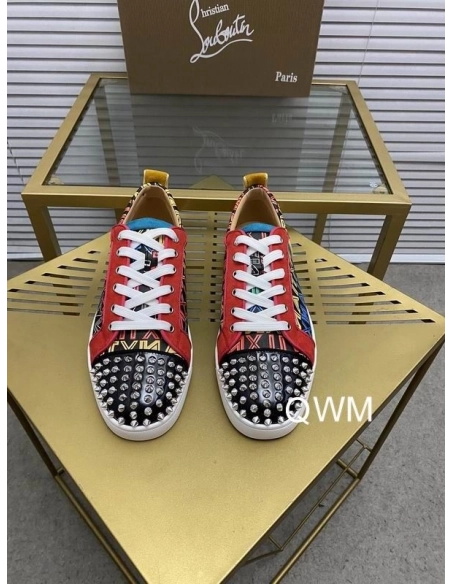 Discount Christian Louboutin Louis Junior Spikes Orlato Flat Sneakers Suede and Leather Multi Outlet