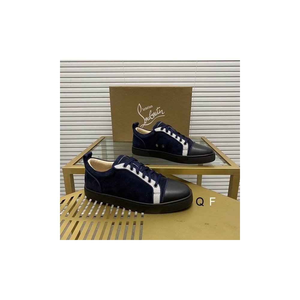 Fake Christian Louboutin Louis Junior Sneakers Suede and Calfskin Blue Black