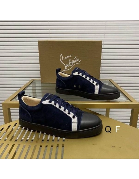 Fake Christian Louboutin Louis Junior Sneakers Suede and Calfskin Blue Black
