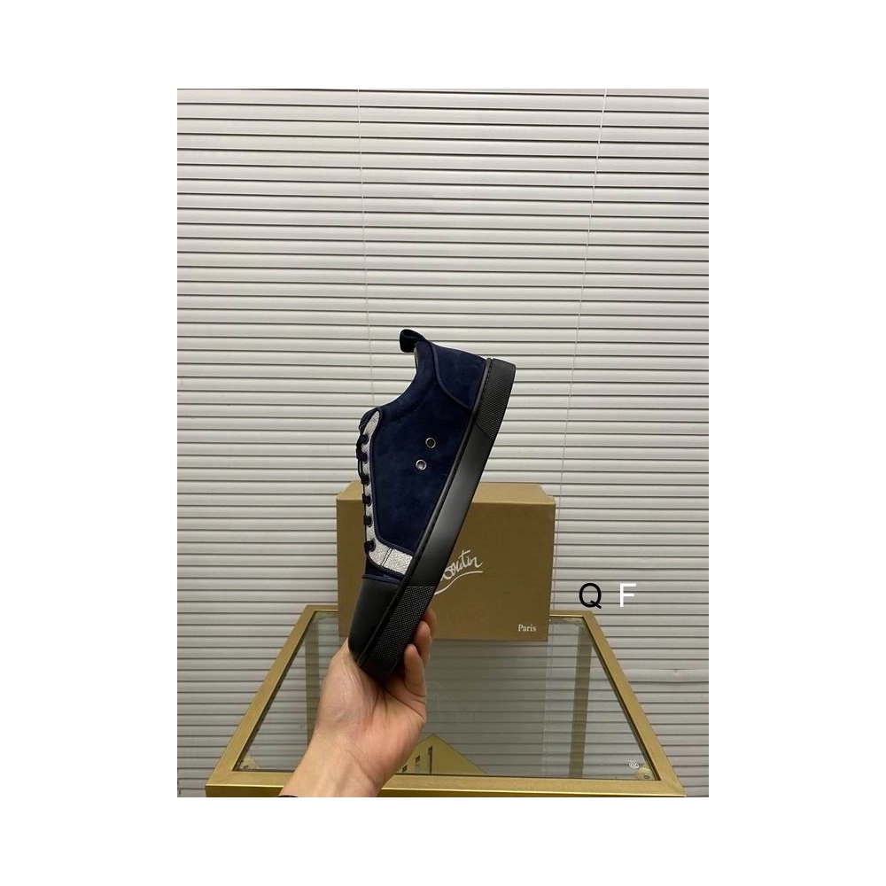 Fake Christian Louboutin Louis Junior Sneakers Suede and Calfskin Blue Black