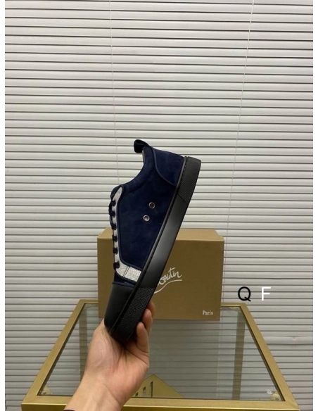 Fake Christian Louboutin Louis Junior Sneakers Suede and Calfskin Blue Black