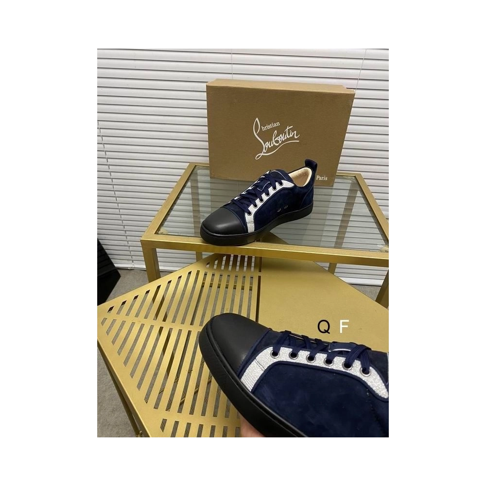 Fake Christian Louboutin Louis Junior Sneakers Suede and Calfskin Blue Black
