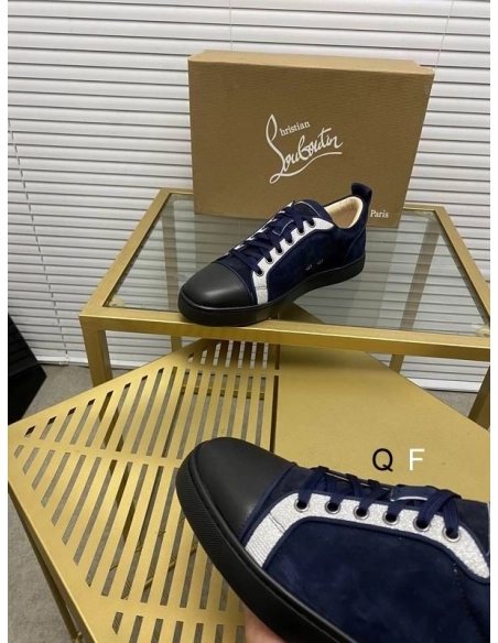Fake Christian Louboutin Louis Junior Sneakers Suede and Calfskin Blue Black